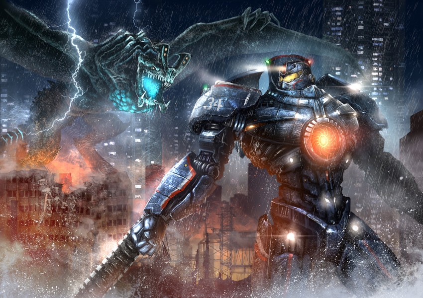 acid apocalypse arm_blade azul_(ze-l) bad_id bad_pixiv_id battle bioluminescence cannon chain_sword chest_cannon china city damaged drooling electricity energy_cannon gd6_chain_sword gipsy_danger glowing glowing_eyes glowing_mouth glowing_veins hong_kong jaeger_(pacific_rim) kaiju legendary_pictures lightning mecha mecha_focus military military_vehicle monster neon_trim no_humans nuclear_vortex_turbine otachi pacific_rim pan_pacific_defense_corps rain real_world_location realistic robot science_fiction super_robot sword veins war weapon whip whip_sword wrist_blades ze-l