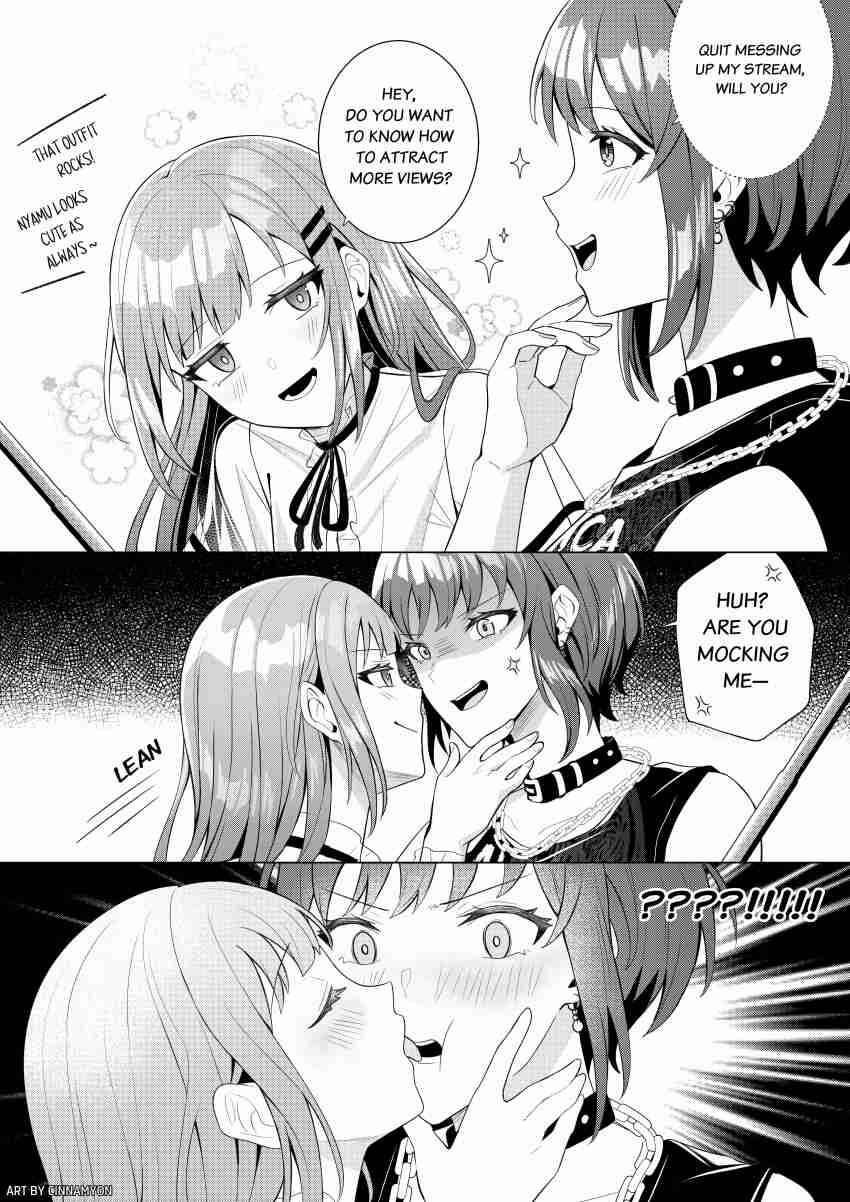 2girls absurdres bang_dream! bang_dream!_it&#039;s_mygo!!!!! blush choker cinnamyon commentary commentary_request ear_piercing earrings english_commentary english_text greyscale hair_ornament hairclip highres jewelry licking licking_another&#039;s_face mixed-language_commentary monochrome multiple_girls neck_ribbon open_mouth piercing ribbon selfie_stick short_hair sparkle wakaba_mutsumi yuri yuutenji_nyamu