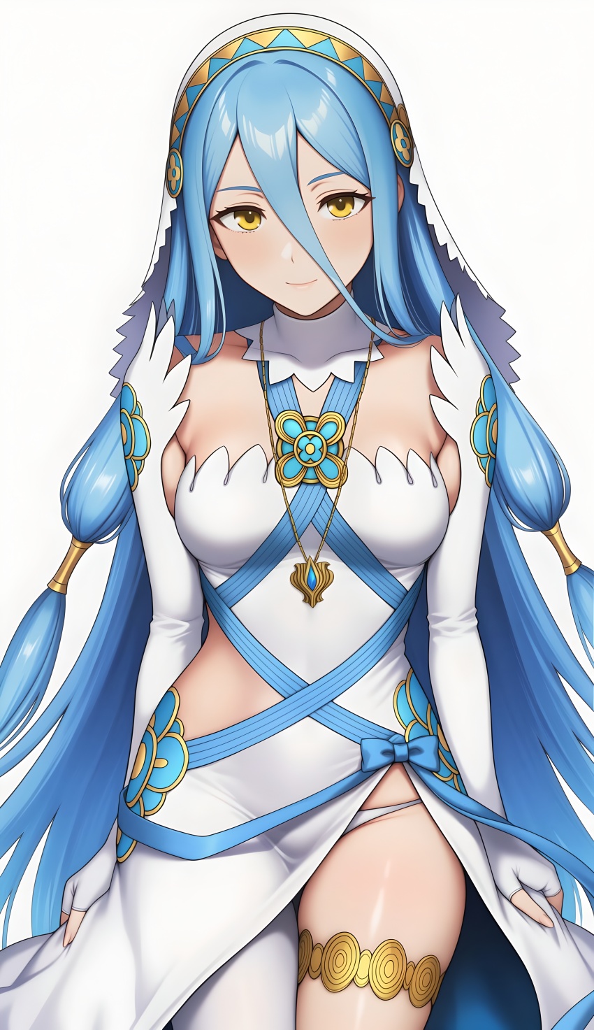 1girl absurdres azura_(fire_emblem) blue_hair breasts fire_emblem fire_emblem_fates highres long_hair looking_at_viewer medium_breasts nintendo panties pyo_3300 thighs underwear very_long_hair white_panties yellow_eyes