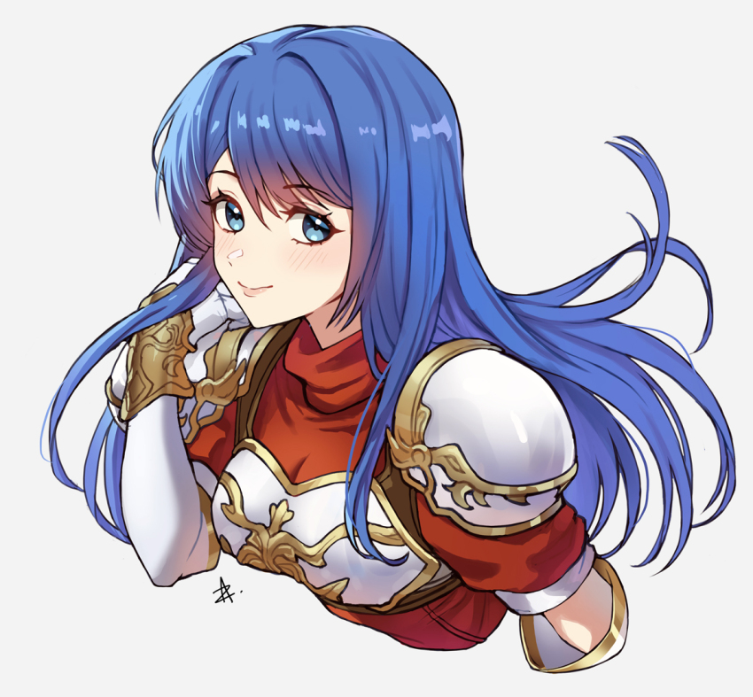 1girl armor blue_eyes blue_hair blush breasts caeda_(fire_emblem) elbow_gloves fire_emblem fire_emblem:_mystery_of_the_emblem fire_emblem:_shadow_dragon_and_the_blade_of_light gloves large_breasts long_hair looking_at_viewer nintendo smile solo zedoraart