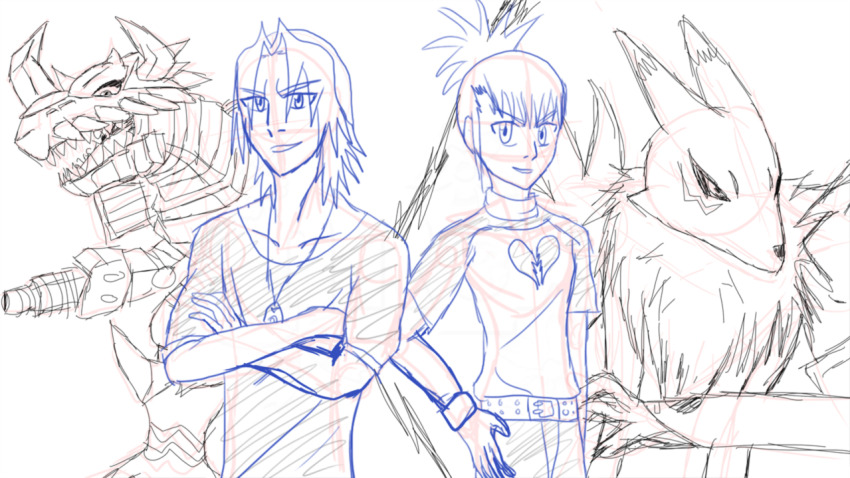 aonuma_kiriha broken_heart collar digimon digimon_(creature) heart looking_at_viewer makino_ruki renamon short_hair smile zekegreymon