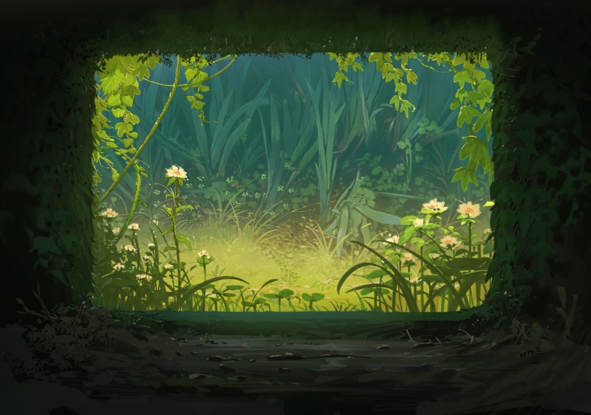 absurdres ashorz commentary dirt flower grass highres nature no_humans original plant scenery white_flower