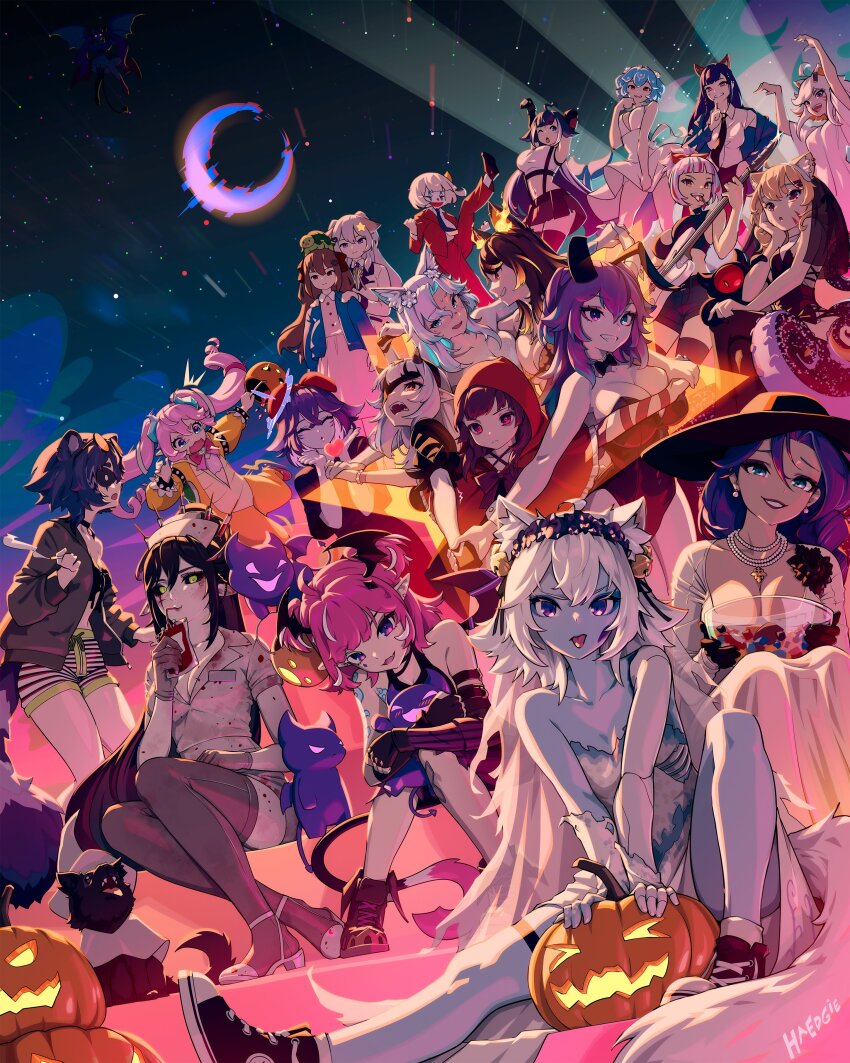 1boy 6+girls absurdres ahoge akuma_nihmune alcina_dimitrescu alcina_dimitrescu_(cosplay) alheitrakzoth animal_ear_fluff animal_ears annytf aqua_hair arms_up artist_name asymmetrical_footwear bao_(vtuber) barbed_tongue bat_wings bead_necklace beads bell black_bow black_bowtie black_choker black_dress black_footwear black_gloves black_hat black_jacket black_necktie black_pants black_sclera black_skirt black_tail black_thighhighs black_veil blonde_hair blowing_kiss blue_eyes blue_hair blue_horns blue_jacket blue_necktie blue_shorts body_markings boots bow bowl bowser bowser_(cosplay) bowtie breasts bridal_gauntlets bridal_veil brown_footwear bucket camila_(vtuber) candy cat_ears cat_girl cha_cha_(vtuber) character_request chibidoki_(vtuber) choker cigarette cimp_(camila_(vtuber)) cleavage closed_eyes closed_mouth collarbone collared_shirt colored_inner_hair colored_sclera colored_skin commentary cosplay crescent_moon cropped_jacket crossed_arms demenishki demon_girl demon_horns demon_tail demon_wings dog dress dress_tug drinking_blood drinking_straw earrings english_commentary evil_neuro-sama eyepatch facial_mark fallenshadow fefe_(vtuber) filian_(vtuber) fingerless_gloves flower_hairband flying food formal_clothes fox_ears from_below glitch gloves glowing glowing_eyes green_eyes grin guitar haedgie hair_bell hair_between_eyes hair_bow hair_ornament hair_ribbon halloween halloween_costume hand_in_pocket hand_up hands_on_another&#039;s_shoulders hat head_wings heart heart_hair_ornament high_heels highres holding holding_bowl holding_bucket holding_cigarette holding_guitar holding_hands holding_instrument horns indie_virtual_youtuber instrument ironmouse ironmouse_(15th_costume) jack-o&#039;-lantern jacket jewelry joker_(dc)_(cosplay) lapels large_breasts layna_lazar leg_up leotard long_hair looking_at_viewer lucy_pyre marilyn_monroe marilyn_monroe_(cosplay) marimari_en megalodon_(vtuber) midriff moon multicolored_hair multiple_girls necklace necktie neuro-sama night night_sky notched_lapels one_eye_closed open_clothes open_jacket open_mouth orange_bow orange_eyes orange_hair outdoors pants pantyhose peaked_lapels pink_hair pink_jacket pink_shirt pink_shoes platform_boots platform_footwear playboy_bunny pointy_ears power_(chainsaw_man) power_(chainsaw_man)_(cosplay) purple_bow purple_bowtie purple_dress purple_eyes purple_hair rabbit_ears raccoon_girl red_eyes red_hair red_hood red_lips red_pants red_ribbon red_suit ribbon sheet_ghost shirt shirt_tucked_in shoes shorts shylily shyrei_faolan sinder_(vtuber) single_leg_pantyhose single_thighhigh sitting skirt sky sleeveless sleeveless_dress slurping smile smug_alana sneakers snuffy_(vtuber) star_(symbol) star_hair_ornament star_hands streaked_hair stretching striped_clothes striped_shorts suit sun_hat suspender_skirt suspenders tail tank_top teeth tentacles the_joker thigh_strap thighhighs tifa_lockhart tifa_lockhart_(cosplay) tongue tongue_out twintails upper_teeth_only vedal987 veil virtual_youtuber vshojo wedding_dress whisker_markings white_dress white_hair white_pantyhose white_shirt white_suit white_tank_top wide_shot wings zettai_ryouiki