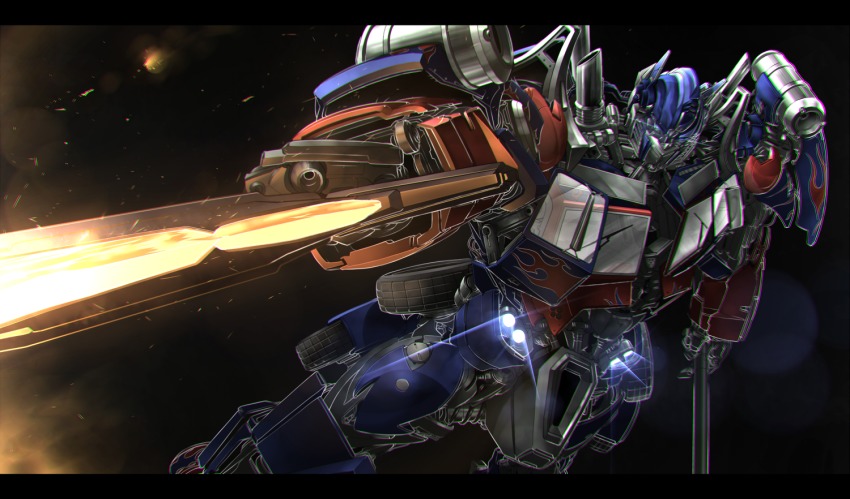 1boy artist_request autobot blue_eyes energon energy glowing glowing_eye glowing_eyes glowing_sword glowing_weapon headgear holding holding_sword holding_weapon looking_at_viewer machine machinery male_focus mecha no_humans optimus_prime robot solo sword transformers transformers_(live_action) weapon