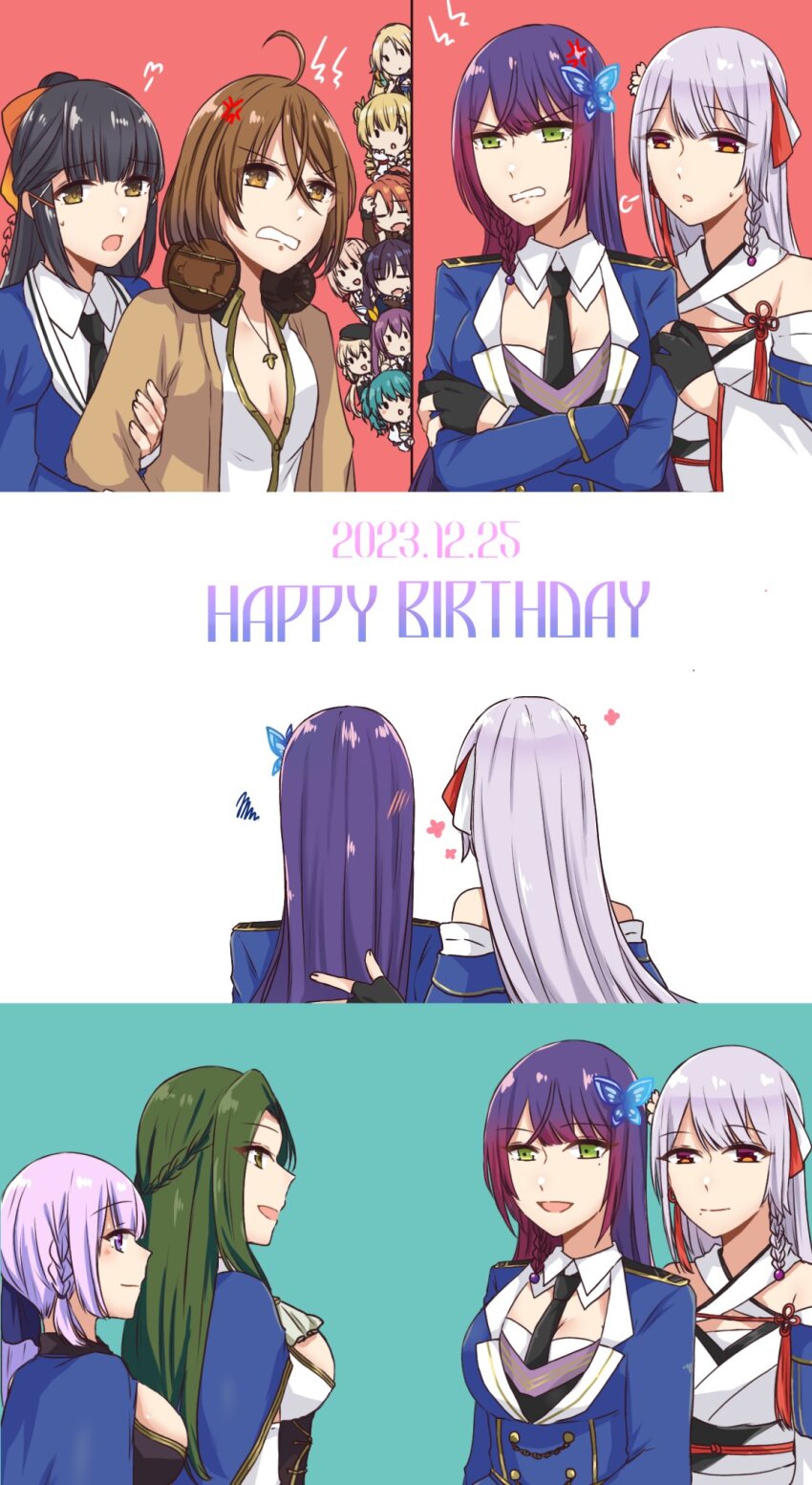 6+girls =_= ahoge annoyed aqua_background aqua_hair arm_at_side arm_hug arm_up assault_lily bare_shoulders beret black_gloves black_hair black_headwear black_necktie black_ribbon black_scrunchie black_shirt blonde_hair blue_bow blue_cape blue_jacket blunt_bangs border bow braid breasts brown_cardigan brown_eyes brown_hair butterfly_hair_ornament cape cardigan chibi clenched_teeth closed_eyes closed_mouth collared_shirt commentary confrontation criss-cross_halter crossed_arms crossed_bangs dated detached_sleeves double_bun drill_hair epaulettes eye_contact facing_away flower flower_symbol flower_knot french_braid funada_kiito funada_ui gloves green_eyes green_hair green_ribbon grey_hair hair_between_eyes hair_bow hair_bun hair_flower hair_ornament hair_ribbon hair_scrunchie half_gloves half_updo halterneck hand_on_another&#039;s_arm hand_on_own_cheek hand_on_own_face hand_on_own_head hand_up happy_birthday hat headphones headphones_around_neck high_ponytail highres hirose_minato hishida_haru jacket japanese_clothes jewelry kawamura_yuzuriha kawanabe_nazuna kimono kishida_hanabusa large_breasts lightning_bolt_symbol long_bangs long_hair long_sleeves looking_at_another low_ponytail maruyama_amane medium_breasts medium_hair mole mole_under_eye mole_under_mouth multiple_girls multiple_views necklace necktie nigari_(ngari_0115) no_bra obi obijime odaiba_girls_high_school_uniform open_cardigan open_clothes open_mouth orange_bow orange_hair otake_sunao parted_bangs parted_lips partially_fingerless_gloves partially_unbuttoned peeking_out pendant pink_flower pink_hair ponytail profile puff_of_air purple_eyes purple_hair red_background red_ribbon ribbon saigou_kurena sash school_uniform scrunchie shirt short_hair siblings side_braid side_ponytail simple_background single_braid sisters smile solid_oval_eyes squiggle standing suzuki_chinami sweatdrop takehisa_nakaba tassel tassel_hair_ornament teeth triangle_mouth tsukioka_momiji twin_drills twintails two-tone_shirt upper_body v-shaped_eyebrows very_long_hair white_background white_gloves white_kimono white_ribbon white_shirt wide_sleeves x_hair_ornament yellow_ribbon yokoyama_azusa