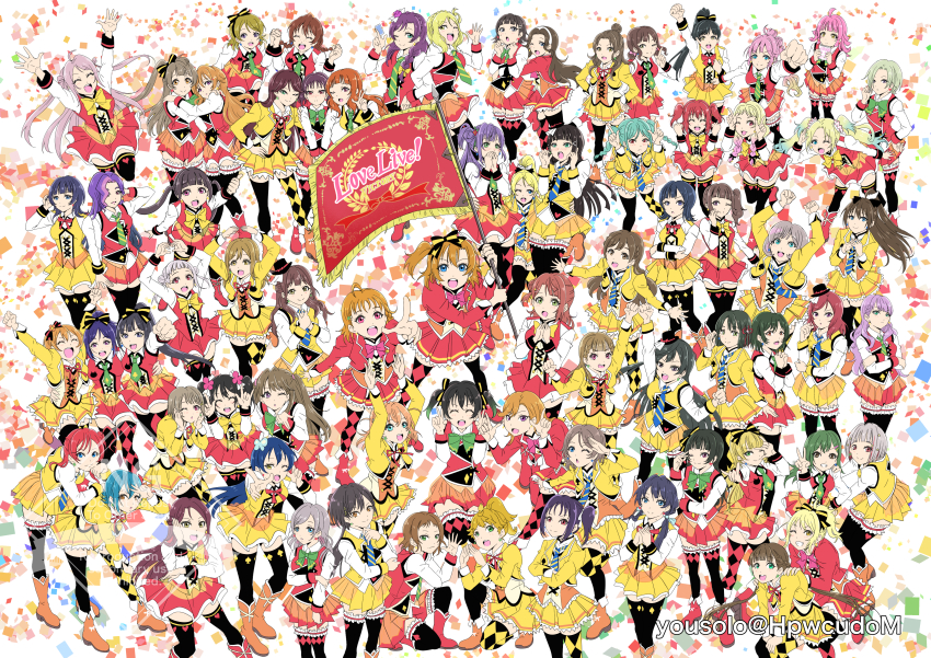 &gt;:) 6+girls :3 absolutely_everyone absurdres ahoge alternate_costume amakusa_hikaru annotation_request anyoji_hime aqua_eyes aqua_hair arashi_chisato argyle_clothes argyle_thighhighs artist_name asaka_karin ayase_eli black_bow black_hair black_hat black_thighhighs blonde_hair blue_eyes blue_hair blue_ribbon blunt_bangs bow bowtie braid brown_hair ceras_yanagida_lilienfeld character_request closed_mouth collared_shirt commentary_request dress_shirt earrings emma_verde everyone flag flipped_hair flower frilled_thighhighs frills fujishima_megumi gradient_hair green_bow green_bowtie grey_hair hair_bow hair_bun hair_flower hair_ornament hair_ribbon hairband harukaze_sayaka hat hazuki_ren heanna_sumire high_ponytail highres hiiragi_mao_(love_live!) hijirisawa_yuuna hinoshita_kaho hojo_yukino holding holding_flag hoshizora_rin in-franchise_crossover jacket jewelry kachimachi_kosuzu katsuragi_izumi kazuno_leah kazuno_sarah kira_tsubasa kishimen_hair koizumi_hanayo konoe_kanata kosaka_honoka kunikida_hanamaru kurosawa_dia kurosawa_ruby kurusu_toa link!_like!_love_live! long_hair love_live! love_live!_nijigasaki_high_school_idol_club love_live!_school_idol_musical love_live!_school_idol_project love_live!_sunshine!! love_live!_superstar!! love_live!_the_school_idol_movie love_live!_victory_flag low_twin_braids low_twintails matsuura_kanan medium_hair mia_taylor mifune_shioriko mikasa_maya minami_kotori mini_hat mini_top_hat miniskirt miyashita_ai momose_ginko multi-tied_hair multicolored_hair multiple_girls murano_sayaka nakasu_kasumi nishikino_maki official_alternate_costume ohara_mari one_side_up onitsuka_natsumi onitsuka_tomari oogami_sachi open_clothes open_jacket osaka_shizuku osawa_rurino otomune_kozue partially_annotated pink_flower pink_hair pleated_skirt ponytail purple_eyes purple_hair raised_fist red_eyes red_hair red_skirt ribbon rina-chan_board sakurakoji_kinako sakurauchi_riko shibuya_kanon shirt short_hair side_ponytail simple_background single_hair_bun skirt sonoda_umi split_mouth sumeragi_yuzuha sunny_day_song suzuka_rena takami_chika takasaki_yu takizawa_anzu tang_keke tennoji_rina thighhighs todo_erena tojo_nozomi top_hat tsubaki_rurika tsushima_yoshiko twin_braids twintails twitter_username two_side_up uehara_ayumu v-shaped_eyebrows very_long_hair virtual_youtuber wakana_shiki wakatsuki_misuzu_(love_live!) watanabe_you watermark white_background white_hairband white_shirt wien_margarete yazawa_nico yellow_bow yellow_bowtie yellow_eyes yellow_jacket yellow_skirt yoneme_mei yousolo yugiri_tsuzuri yuki_anju yuki_setsuna zettai_ryouiki zhong_lanzhu