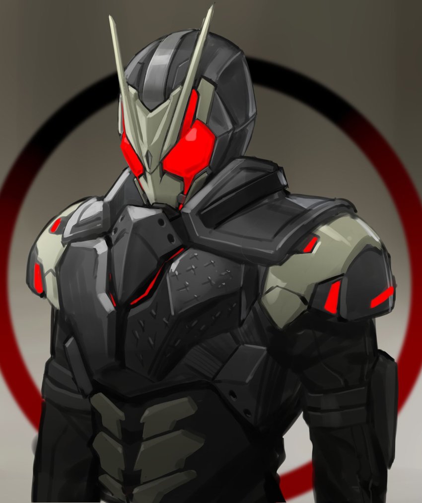 1boy abs adapted_costume alternate_costume alternate_universe antennae armor bug glowing glowing_eyes grasshopper green_armor highres insect jiuri_jiuhao kamen_rider kamen_rider:_reiwa_the_first_generation kamen_rider_01_(series) kamen_rider_ark-one kamen_rider_zero-one kamen_rider_zerozero_one male_focus muted_color power_armor red_eyes reiwa rising_hopper white_armor