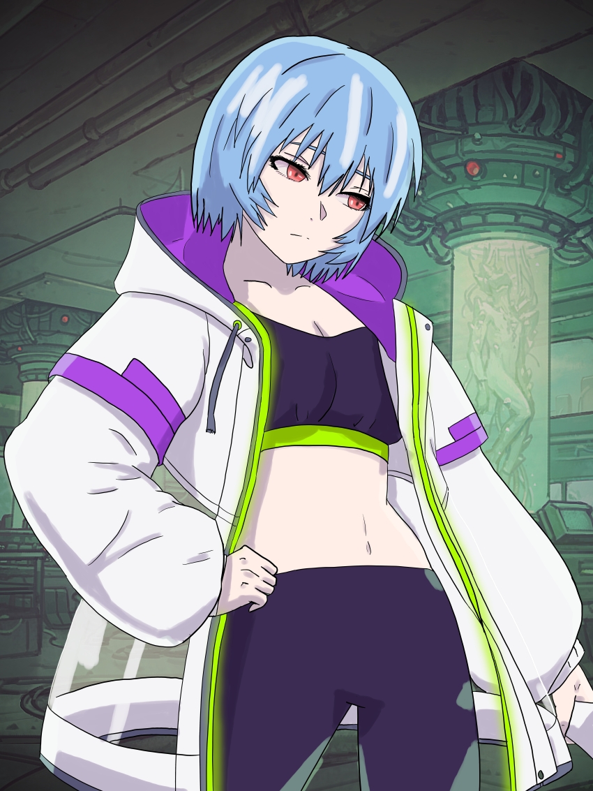 absurdres ayanami_rei blue_hair highres laboratory modo neon_genesis_evangelion neon_lights red_eyes short_hair tagme