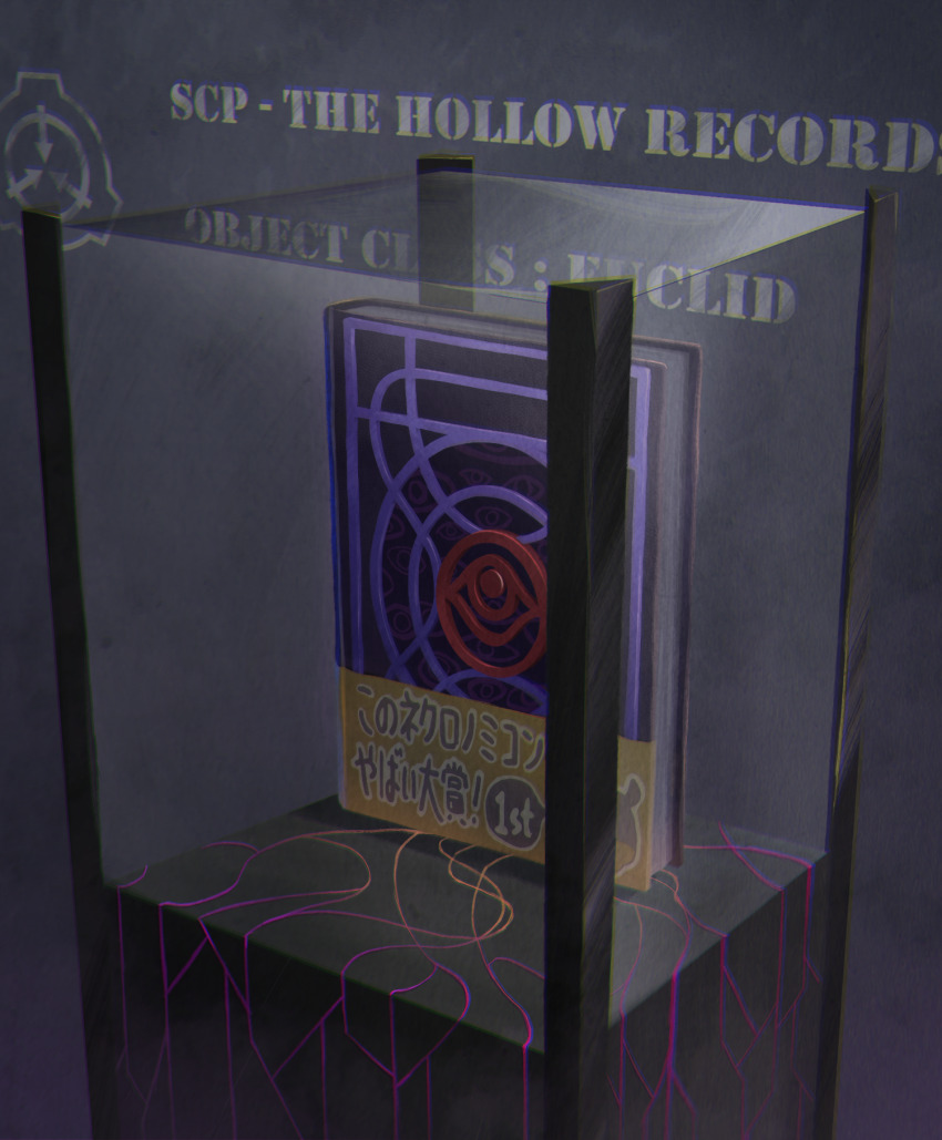 book commentary_request display_case elsten highres hololive hololive_english indoors ninomae_ina&#039;nis no_humans object_focus scp_foundation translation_request virtual_youtuber