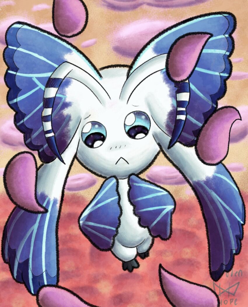 blue_eyes digimon digimon_(creature) highres looking_at_viewer morphomon petals solo wings