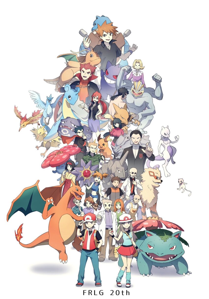 6+boys 6+girls 6+others agatha_(pokemon) alakazam anniversary arcanine articuno bill_(pokemon) blaine_(pokemon) blastoise blue_oak brock_(pokemon) bruno_(pokemon) celio_(pokemon) charizard daisy_oak dragonite eevee erika_(pokemon) everyone facial_hair fangs fuji_(pokemon) gen_1_pokemon gengar giovanni_(pokemon) hat highres holding holding_poke_ball koga_(pokemon) lance_(pokemon) lapras leaf leaf_(pokemon) legendary_pokemon looking_at_viewer lorelei_(pokemon) machamp mew_(pokemon) mewtwo misty_(pokemon) moltres multiple_boys multiple_girls multiple_others mustache mythical_pokemon nikurisu719 nintendo onix pikachu poke_ball poke_ball_(basic) pokemon pokemon_(creature) pokemon_frlg raichu red_(pokemon) rhyhorn sabrina_(pokemon) samuel_oak serious skirt smile spiked_hair starmie sunglasses surge_(pokemon) v venusaur vileplume weezing wings wristband zapdos