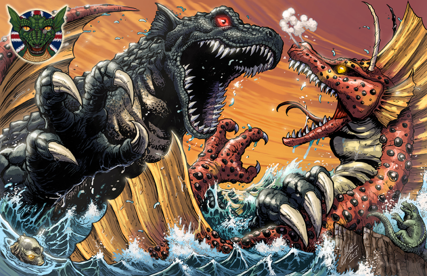 claws creature_from_the_black_lagoon crossover dinosaur dinosaurs fins gill_man godzilla_(series) gorgo gorgo_(film) head_fins iguanodon kaiju king_brothers_productions kyoryu london matt_frank monster mother_and_child mother_and_son multiple_crossover no_humans ocean ogra open_mouth parent_and_child scales sea_monster sharp_teeth tail teeth terror_of_mechagodzilla titanosaurus toho tokusatsu universal_studios water