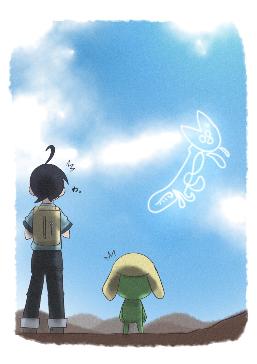 back cats_yone hat highres hinata_fuyuki keroro keroro_gunsou shirt short_hair sky