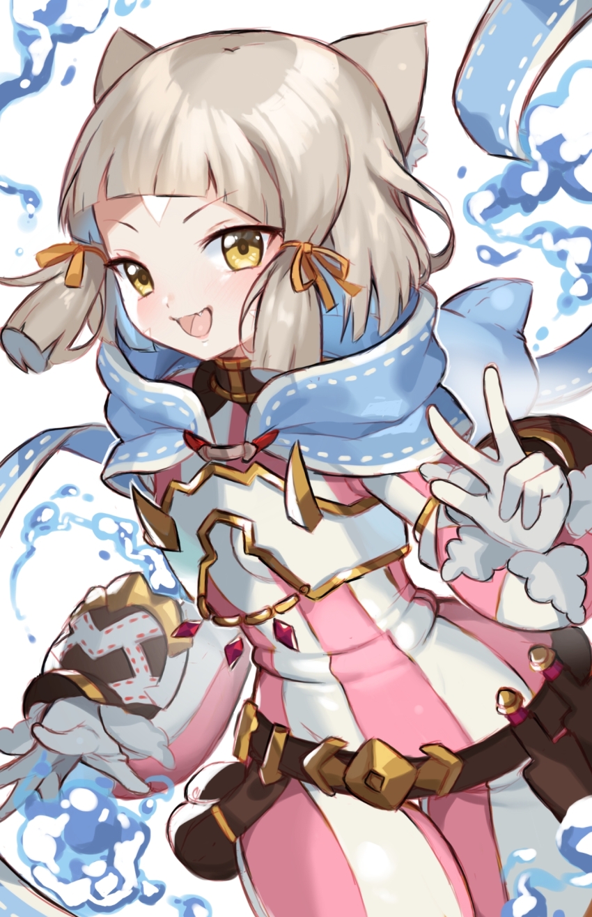 animal_ears bodysuit cat_ears facial_mark highres jumpsuit nia_(xenoblade) official_alternate_color suuuuica xenoblade_chronicles_(series) xenoblade_chronicles_2 yellow_bodysuit yellow_eyes yellow_jumpsuit
