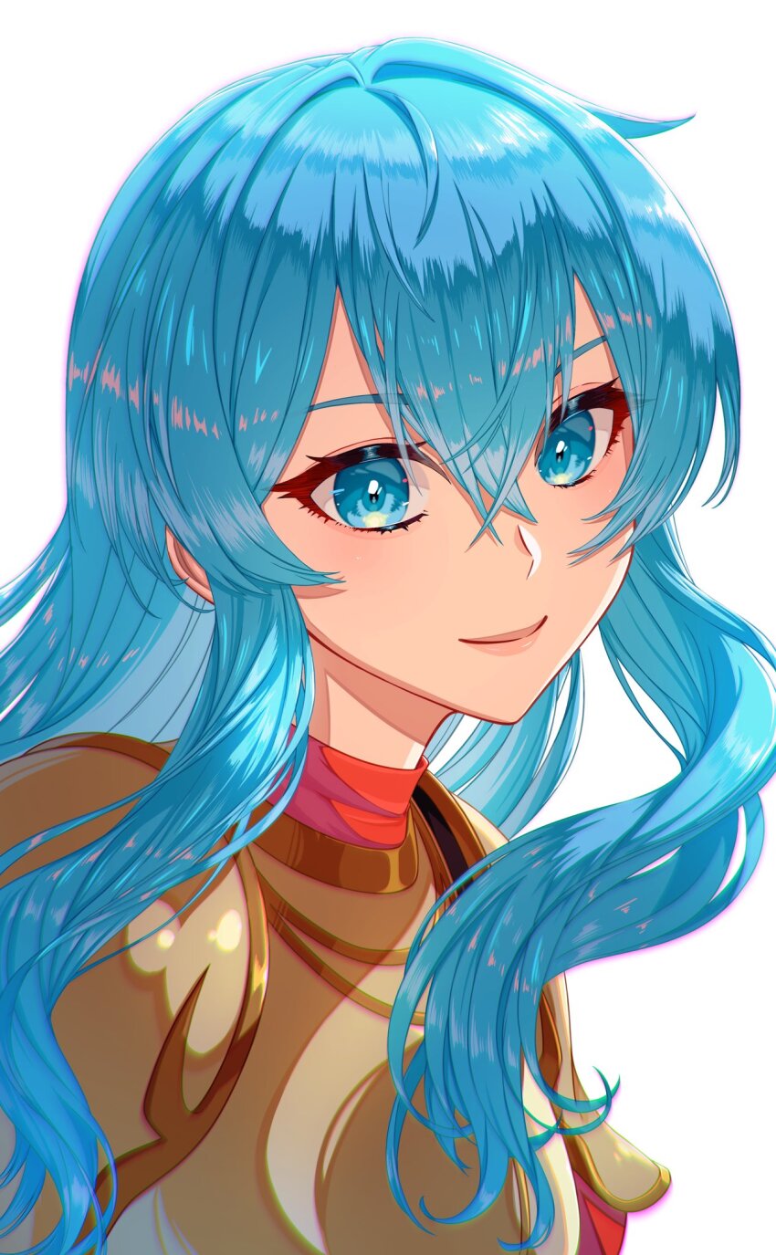 1girl aduti_momoyama aqua_eyes aqua_hair armor blue_eyes blue_hair breastplate closed_mouth eirika_(fire_emblem) fire_emblem fire_emblem:_the_sacred_stones fire_emblem_heroes highres long_hair looking_at_viewer nintendo smile solo
