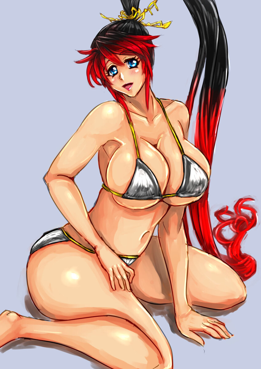 1girl breasts highres large_breasts long_hair nanbu_kaguya simple_background smile solo super_robot_wars