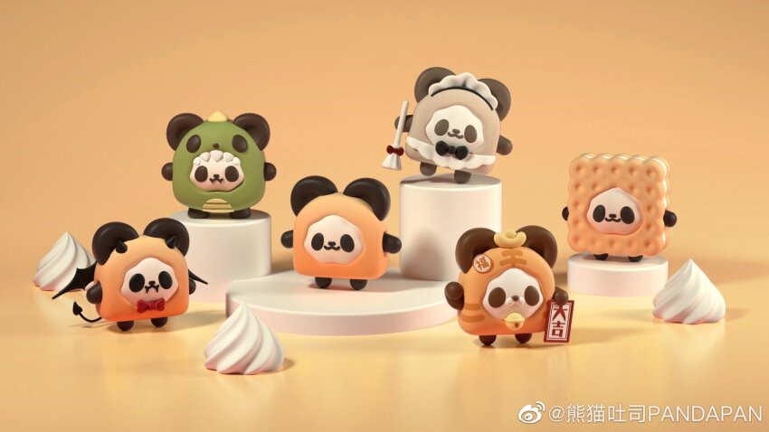 animal animal_costume animal_focus animal_print artist_request bow bowtie broom chinese_commentary clothed_animal commentary_request dragon_costume highres holding holding_broom holding_sign icing maid no_humans orange_background original panda red_bow red_bowtie reflective_floor second-party_source sign standing tiger_costume tiger_print traditional_bowtie watermark weibo_watermark