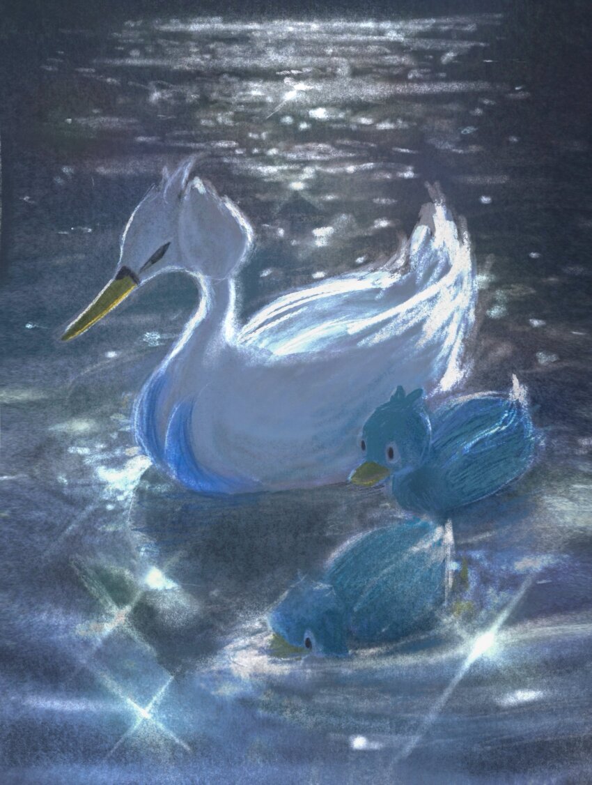 07_qop absurdres animal_focus beak bird black_eyes blue_feathers duck ducklett evolutionary_line feathers gen_5_pokemon glint highres nintendo no_humans pokemon pokemon_(creature) swan swanna water white_feathers