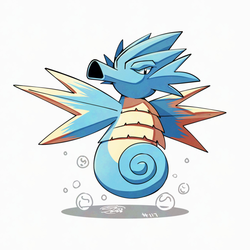 bubble gen_1_pokemon mistray-art nintendo no_humans pokemon pokemon_(creature) seadra shadow simple_background solo white_background