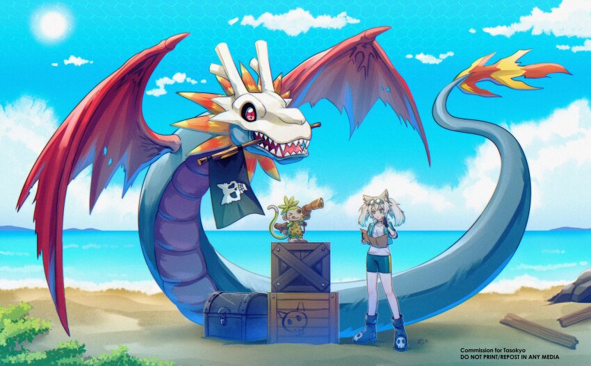 absurdres airdramon digimon digimon_(creature) dragon goggles goggles_on_head highres koemon original tail tongue tongue_out wings