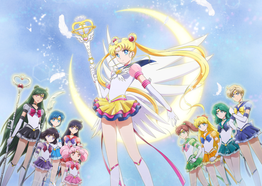 6+girls aino_minako aqua_eyes aqua_hair back_bow bishoujo_senshi_sailor_moon bishoujo_senshi_sailor_moon_crystal bishoujo_senshi_sailor_moon_stars black_choker black_hair black_skirt blue_background blue_bow blue_eyes blue_hair blue_sailor_collar blue_skirt bob_cut boots bow brooch brown_hair chibi_usa choker circlet closed_mouth cone_hair_bun crescent crescent_earrings crescent_facial_mark crescent_moon double_bun earrings elbow_gloves eternal_moon_article eternal_sailor_moon eternal_tiare expressionless facial_mark feathers forehead_mark garnet_rod gloves green_bow green_choker green_eyes green_hair green_skirt grey_bow hair_bobbles hair_bow hair_bun hair_ornament hairpin hand_on_own_hip height_difference high_ponytail highres hino_rei holding holding_polearm holding_staff holding_weapon jewelry kaiou_michiru kino_makoto knee_boots layered_skirt legs_apart legs_together long_hair looking_at_viewer magical_girl meiou_setsuna miniskirt mizuno_ami moon multiple_girls official_art orange_choker orange_sailor_collar orange_skirt parted_bangs pink_bow pink_choker pink_hair pink_sailor_collar pink_skirt pleated_skirt polearm ponytail puffy_sleeves purple_bow purple_choker purple_eyes purple_sailor_collar purple_skirt red_bow red_choker red_eyes red_lips red_sailor_collar red_skirt sailor_chibi_moon sailor_collar sailor_jupiter sailor_mars sailor_mercury sailor_moon sailor_neptune sailor_pluto sailor_saturn sailor_senshi sailor_uranus sailor_venus see-through_clothes see-through_sleeves short_hair silence_glaive single_hair_bun skirt sparkle staff standing star_(symbol) star_brooch star_choker super_sailor_chibi_moon_(stars) super_sailor_jupiter_(stars) super_sailor_mars_(stars) super_sailor_mercury_(stars) super_sailor_neptune_(stars) super_sailor_pluto_(stars) super_sailor_saturn_(stars) super_sailor_uranus_(stars) super_sailor_venus_(stars) takahashi_akira ten&#039;ou_haruka tomoe_hotaru tsukino_usagi twintails very_short_hair wavy_hair weapon white_feathers white_footwear white_gloves white_wings wings yellow_bow yellow_skirt