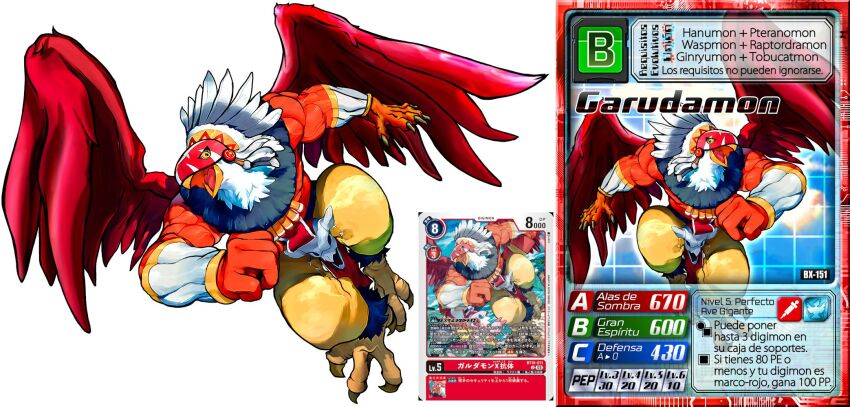 digimon digimon_(creature) digimon_card_game feathers garudamon garudamon_x-antibody highres mask solo wings