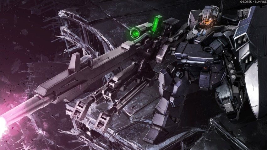 absurdres assault_visor asteroid battle beam_cannon beam_rifle company_name copyright_notice damaged debris energy energy_beam energy_gun firing glowing gundam gundam_battle_operation_2 gundam_unicorn highres jesta machinery mecha mecha_focus missile_pod mobile_suit no_humans official_art painting_(medium) realistic robot scan science_fiction scope shield solo space sunrise_(company) tenjin_hidetaka traditional_media weapon yellow_visor
