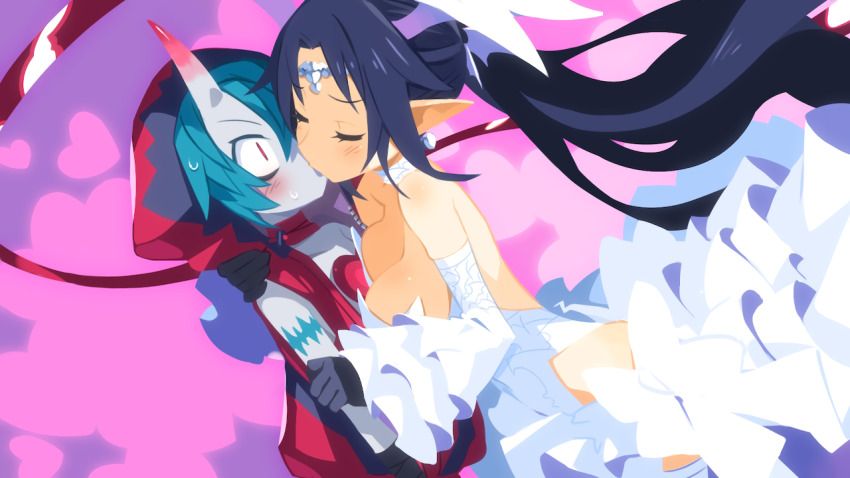 1boy 1girl disgaea harada_takehito hetero kiss long_hair makai_senki_disgaea_6 melodia_(disgaea) necrophilia official_art pointy_ears spoilers very_long_hair zed zed_(disgaea) zombie