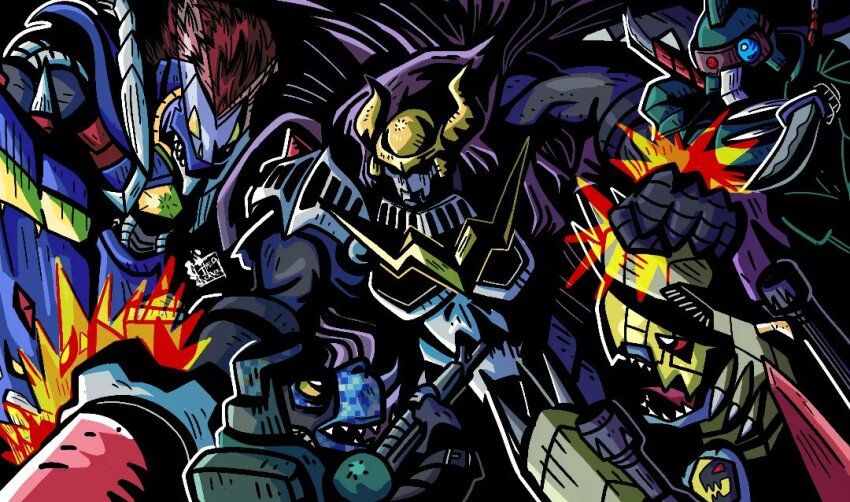 armor commandramon d-brigade dark_knight darkdramon darkknightmon digimon digimon_(creature) gun horns knife knight sealsdramon tankdramon weapon