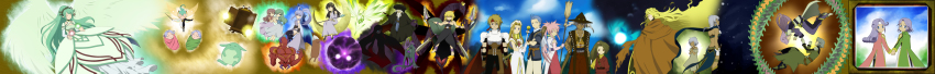 6+boys 6+girls absurdres aged_down ahoge albert_(tales) aqua_eyes aqua_hair arche_klein armor aska_(tales) baby bare_shoulders barefoot belt black_hair blonde_hair blue_eyes blue_hair bodysuit bra bracelet breasts broom brown_eyes cape capelet chester_burklight claus_f._lester cleavage closed_eyes closet coat creature cress_albane crown dark_skin dhaos dio_(tales) dios_(tales) dress efreet elbow_gloves etos_(tales) fingerless_gloves flower fujibayashi_suzu gloves gnome green_hair gremlins_lair grey_eyes grey_hair hair_over_one_eye hat headband headgear highres holding_hands jewelry kuruuru leaf long_hair long_image luna_(tales) maxwell_(tales) mel_(tales) meltia_(tales) midriff mint_adenade monster multiple_boys multiple_girls muscular necklace norn_(tales) origin_(tales) pants pantyhose pink_eyes pink_hair pluto_(tales) pointy_ears polearm ponytail purple_hair red_eyes ring rondorine_e._effenberg shadow_(tales) shoes shorts shoulder_pads smile spear staff sword sylph tales_of_(series) tales_of_phantasia tales_of_phantasia:_narikiri_dungeon tales_of_phantasia:_narikiri_dungeon_x tattoo thighhighs underwear undine very_long_hair vest volt weapon wide_image wings yellow_eyes
