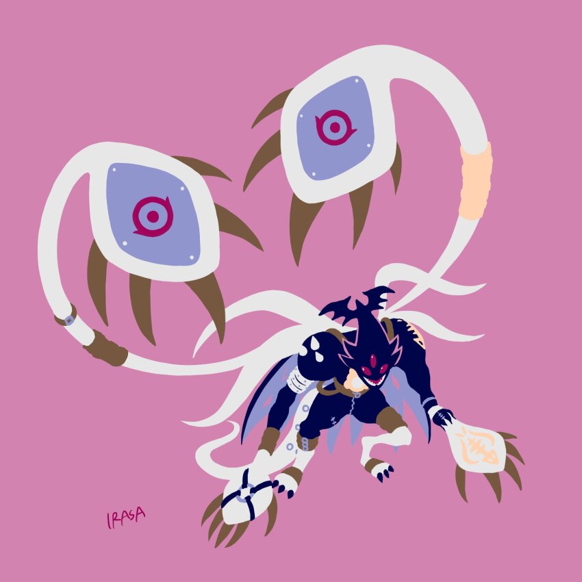 claws demon digimon digimon_(creature) highres marindevimon pink_background red_eyes simple_background solo spikes tentacles