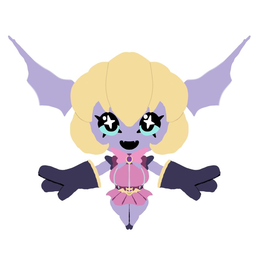 absurdres appmon belt black_sclera blonde_hair blue_sclera breasts colored_sclera digimon gloves head_wings highres multicolored_sclera oo00mike00oo open_mouth oriapp ribbon simple_background white_background wings