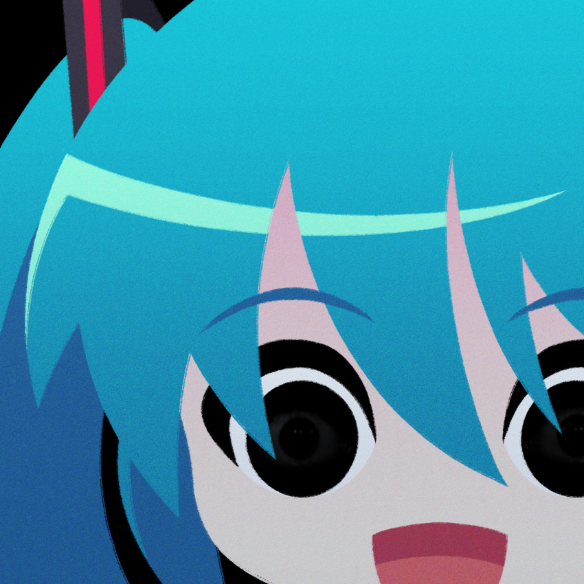 1girl black_eyes blue_hair close-up commentary cryptidhermit english_commentary hair_between_eyes hatsune_miku highres horror_(theme) long_hair looking_at_viewer no_nose open_mouth simple_background solo twintails vocaloid