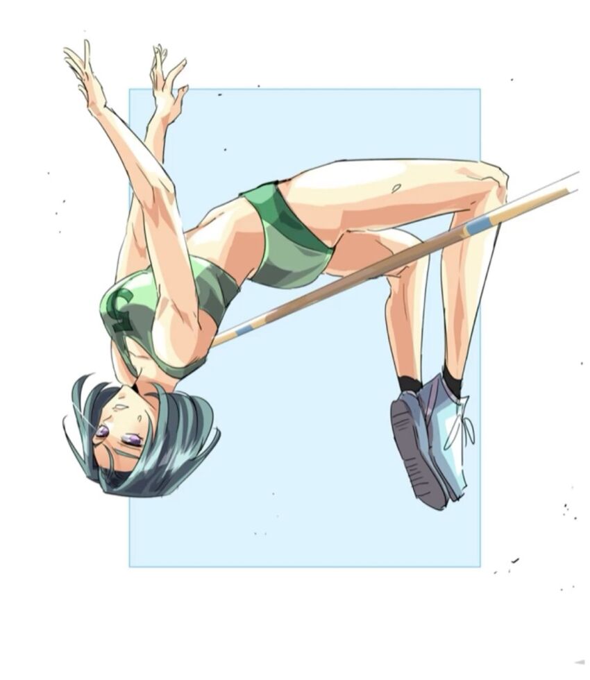 1girl ass highres shoes short_hair sneakers sportswear sweat sweatdrop tagme unordinary