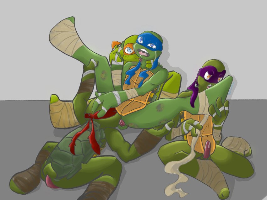 4boys bandages blue_headband donatello_(tmnt) headband highres leonardo_(tmnt) michelangelo_(tmnt) multiple_boys orange_headband purple_headband raphael_(tmnt) red_headband tagme teenage_mutant_ninja_turtles yaoi