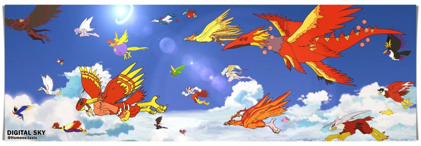 2girls absurdres android aquilamon armor artist_request bird birdramon blue_sky breasts claws deva_(digimon) digimon digimon_(creature) fairimon fairy fairy_wings falcomon flying full_body garudamon hawkmon head_wings highres holsmon horns hououmon large_breasts mailbirdramon monster_boy monster_girl multiple_boys multiple_girls parrotmon peckmon piyomon ravmon sharp_teeth shutumon silphymon sinduramon sky sparrowmon sunlight swanmon teeth thunderbirmon tucanmon twitter_username velgrmon wings yatagaramon zhuqiaomon