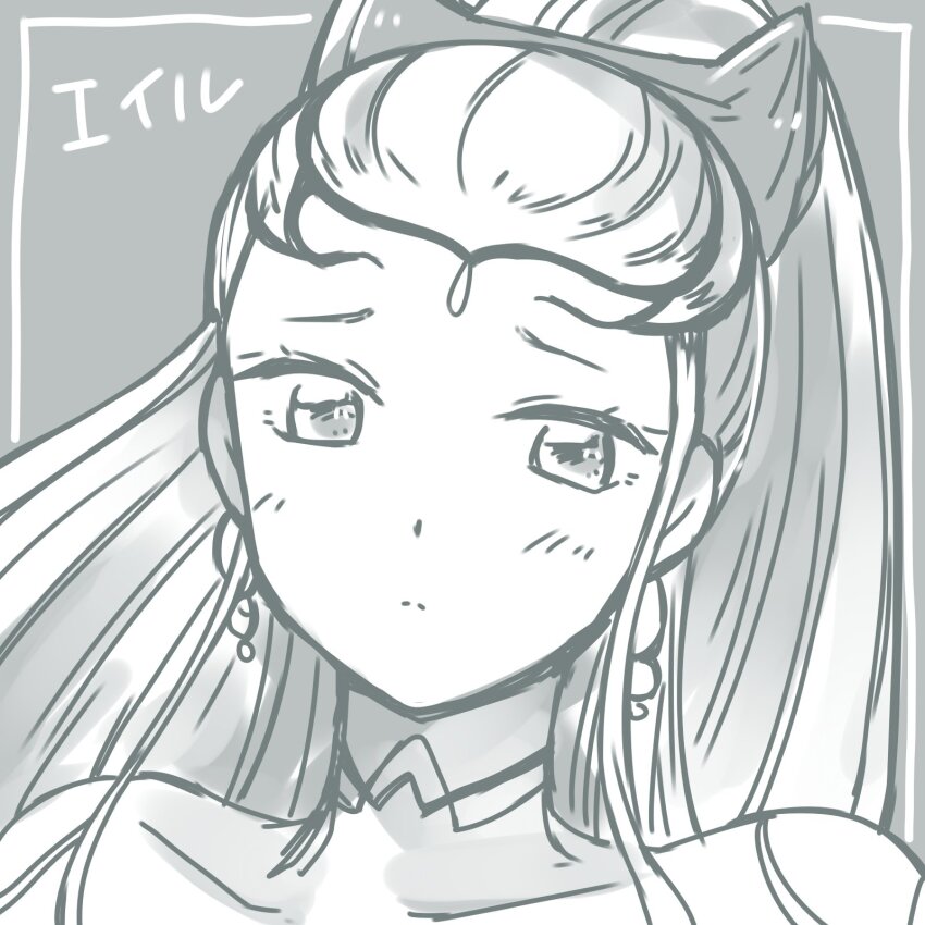 1girl black_tiara choker closed_mouth earrings eir_(fire_emblem) fire_emblem fire_emblem_heroes hair_slicked_back high_ponytail highres jewelry long_hair looking_at_viewer nintendo ponytail portrait solo sorakaza tiara