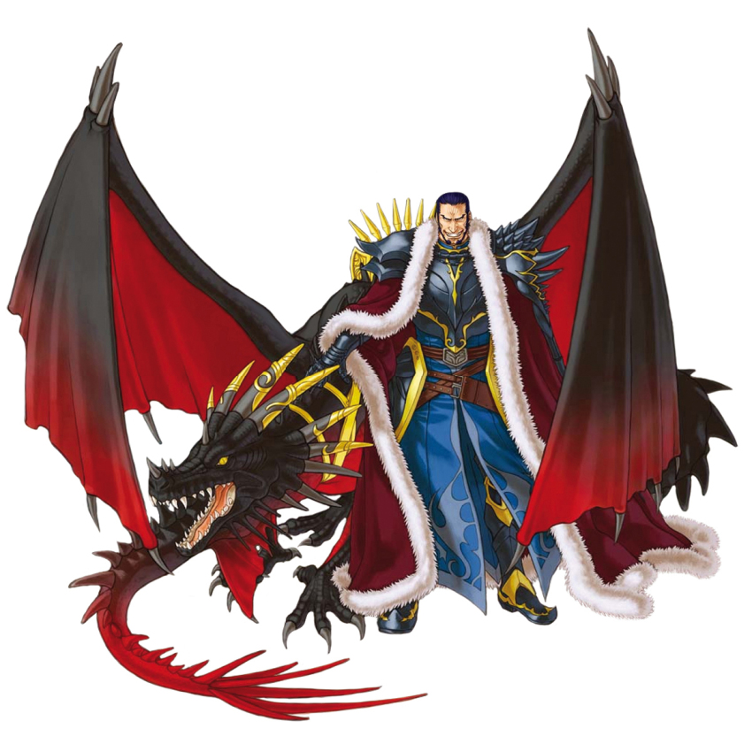1boy armor armored_boots ashnard_(fire_emblem) blue_hair boots dragon fire_emblem fire_emblem:_path_of_radiance gauntlets highres kita_senri laguz_(fire_emblem) looking_at_viewer male_focus nintendo official_art pauldrons rajaion_(fire_emblem) shoulder_armor simple_background smile white_background yellow_eyes