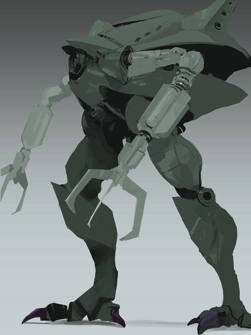 big_zam bigro claws commentary_request from_side fusion gradient_background gundam highres mecha mecha_focus mobile_armor mobile_suit_gundam no_humans one-eyed rintaro_komori robot science_fiction standing