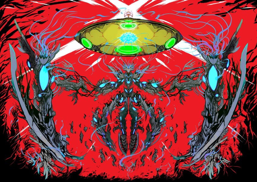 1other alien eldritch_abomination fate/grand_order fate_(series) floating full_body glowing highres monster ort_(type-moon) paintercattle red_background solo