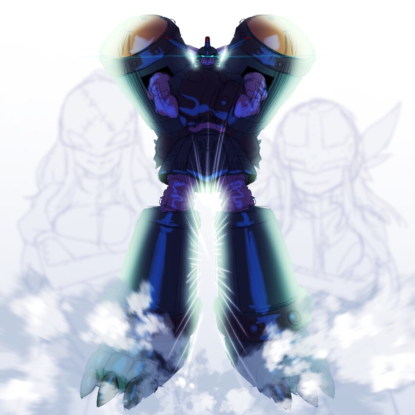 angewomon armor blue_eyes claws digimon digimon_(creature) gunbuster_pose highres ladydevimon looking_at_viewer mask saintgalgomon smile