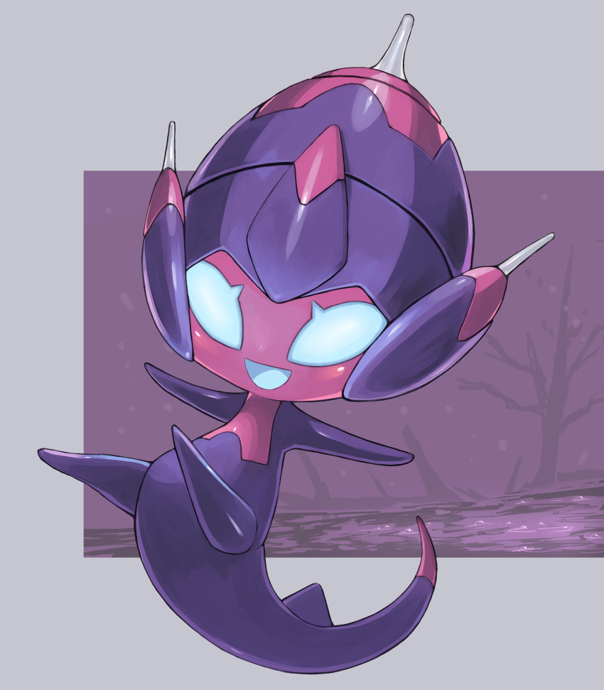 absurdres bare_tree commentary_request full_body gen_7_pokemon highres nintendo no_humans open_mouth outstretched_arms poipole pokemon pokemon_(creature) pokemon_focus smile solo spread_arms tesshii_(riza4828) tree ultra_beast