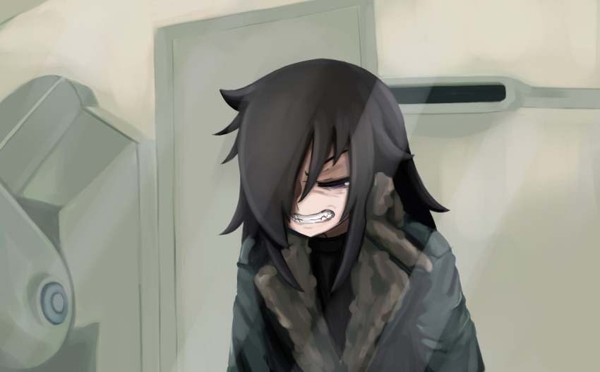 1girl angry bags_under_eyes black_hair blade_runner_2049 crossover film goslingposting_(meme) jacket kuroki_tomoko kurokimoko parody ryan_gosling self-upload solo tired watashi_ga_motenai_no_wa_dou_kangaetemo_omaera_ga_warui!