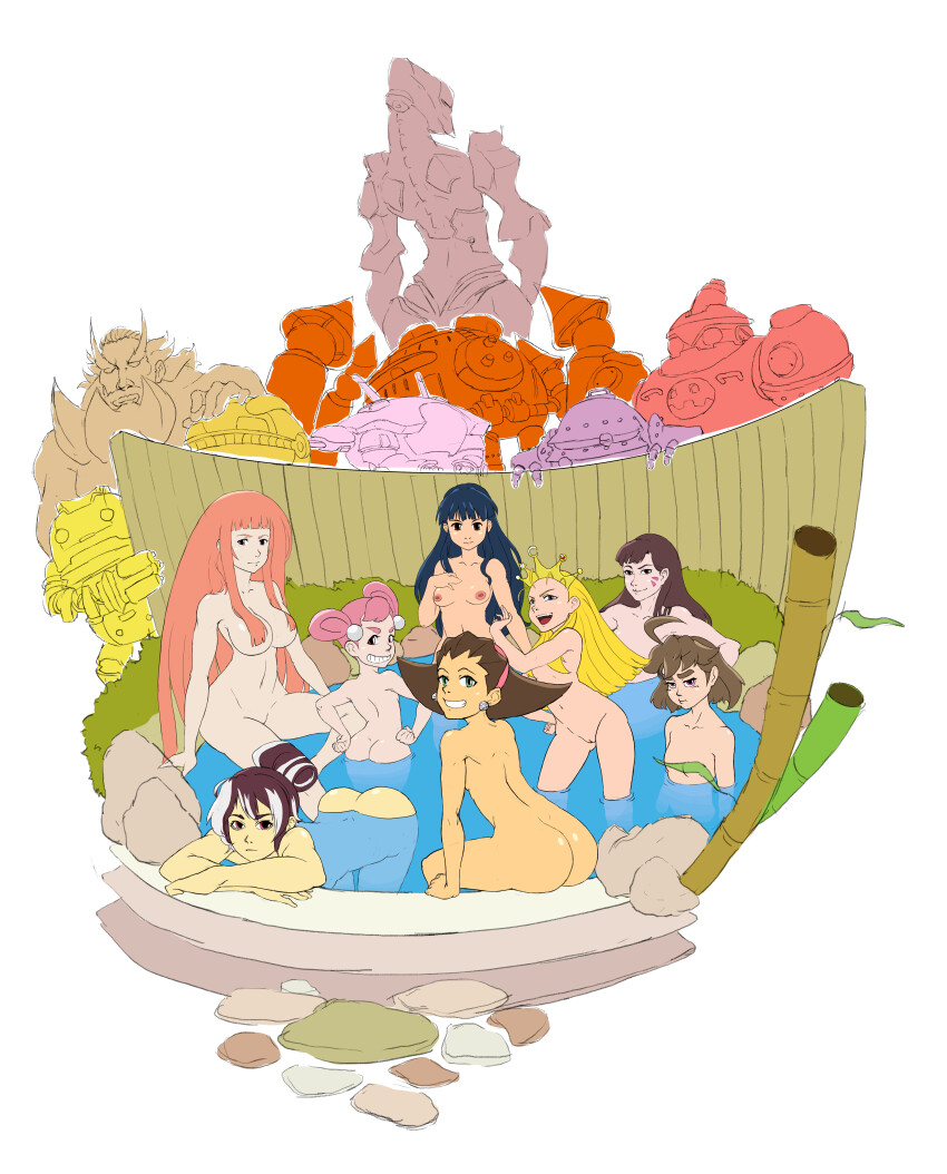 6+girls absurdres alternate_hairstyle arms_(game) artist_request ass bent_over blonde_hair breasts brown_hair butt_crack character_request cleavage cleft_of_venus colorized convenient_censoring copyright_request crossover cyberbots d.va_(overwatch) devilot_de_deathsatan_ix dolores drill_dozer guilty_gear guilty_gear_xrd gustaff hands_on_own_hips highres huge_ass jill_(drill_dozer) ken_marinaris koubu kum_haehyun kum_jonryoku large_breasts mechanica_(arms) medium_breasts mega_man_(series) mega_man_legends_(series) meka_(overwatch) multicolored_hair multiple_girls navel nipples nude onsen orange_hair overwatch pink_hair pussy sakura_taisen seductive_smile shinguuji_sakura small_breasts smile super-8 third-party_edit trait_connection tron_bonne_(mega_man) two-tone_hair zone_of_the_enders