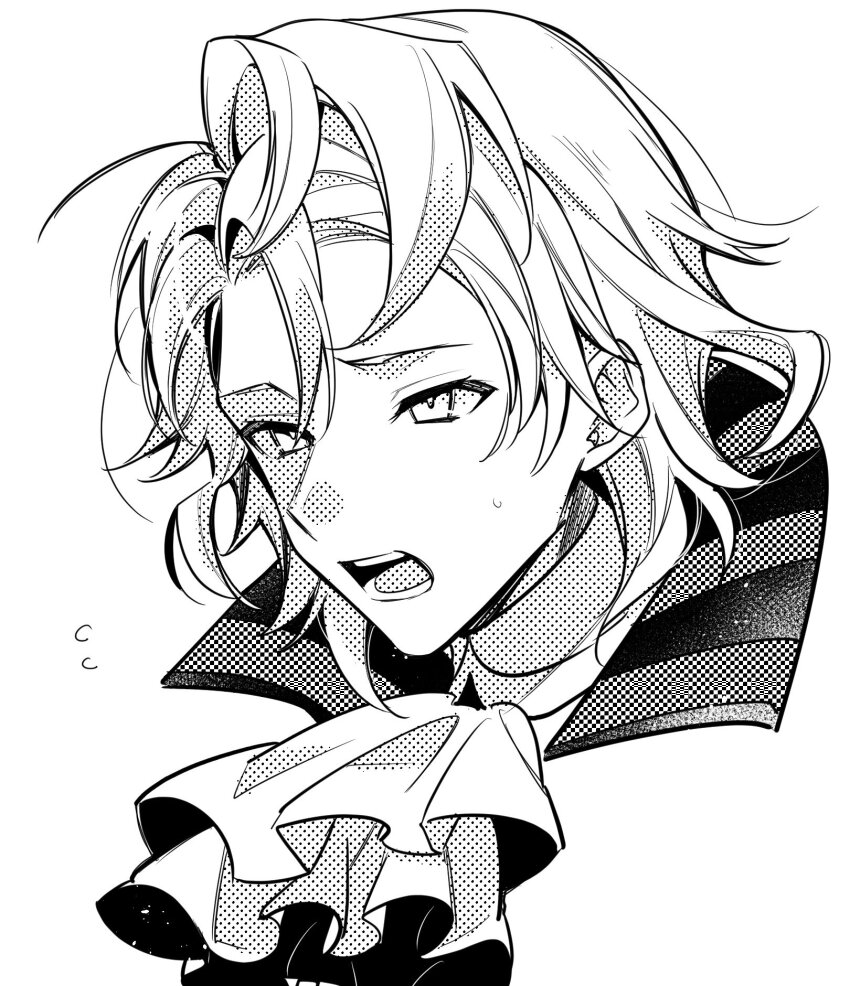 1boy amber_(fire_emblem) ascot fire_emblem fire_emblem_engage highres illust_mi looking_to_the_side male_focus nintendo open_mouth portrait solo teeth white_background