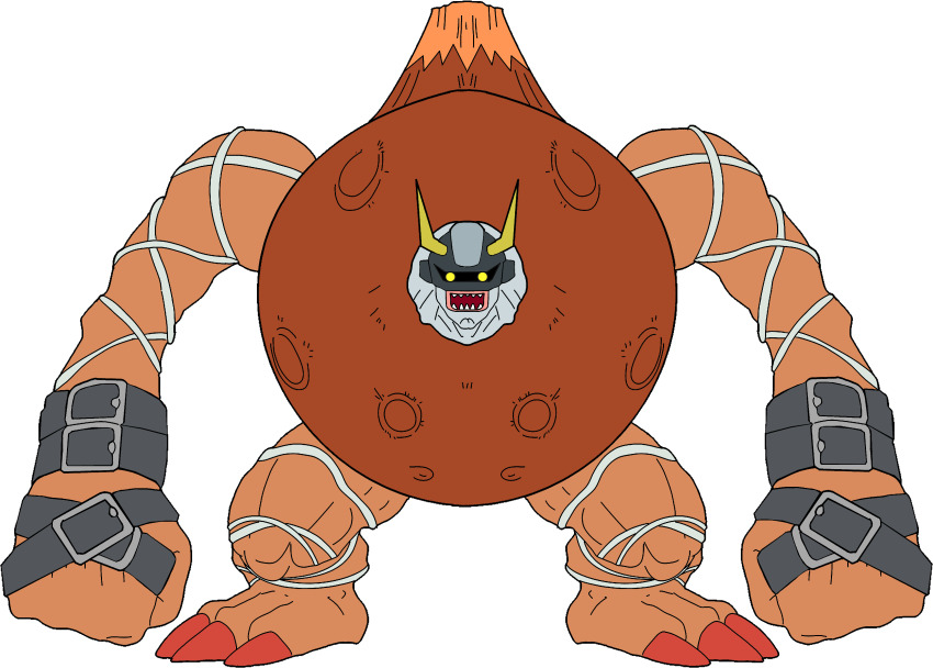 1boy absurdres ancientvolcamon belt digimon digimon_(creature) highres looking_at_viewer male_focus sharp_teeth solo teeth transparent_background