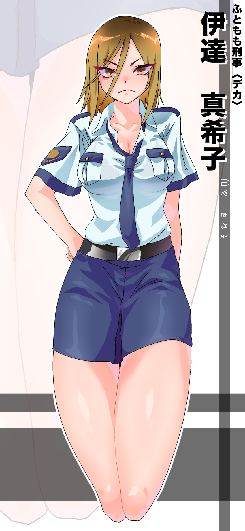 absurdres brown_eyes brown_hair date_makiko digimon digimon_story:_cyber_sleuth highres medium_hair necktie police police_uniform policewoman