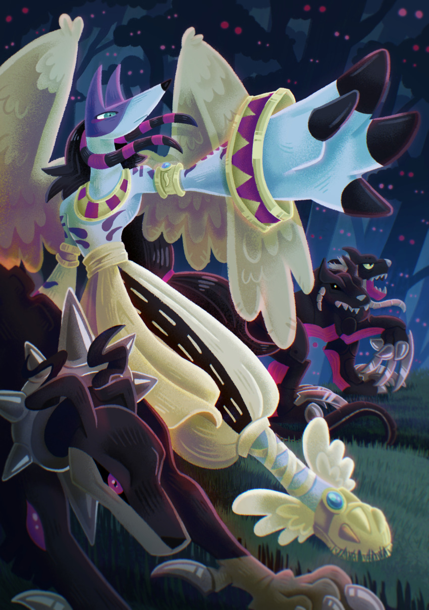 absurdres anubimon cerberumon digimon digimon_(creature) dobermon dog evolutionary_line highres red_eyes spikes wings