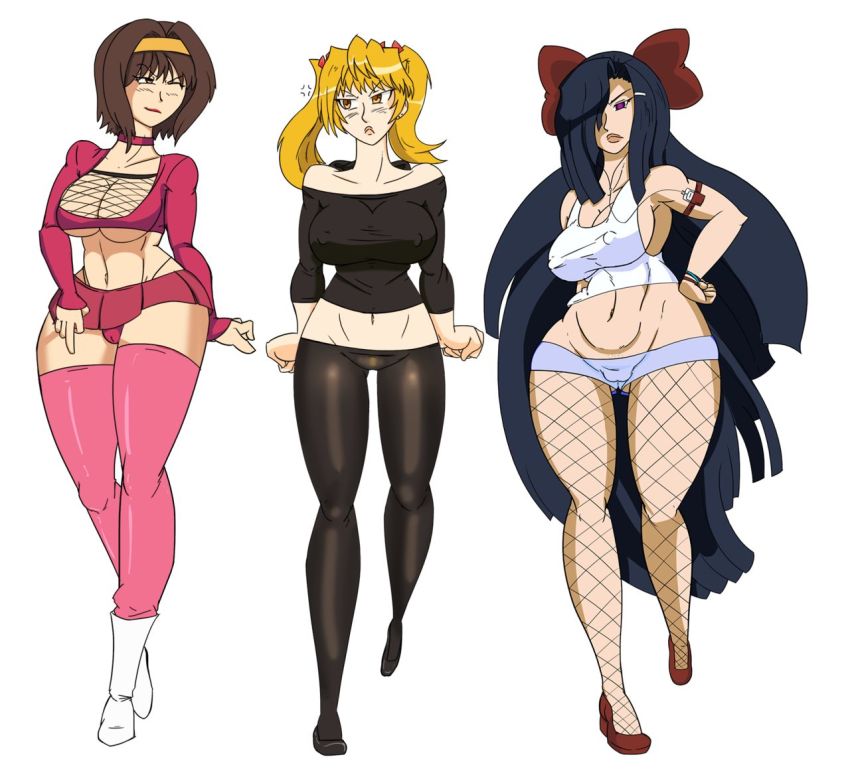 00s 3girls breasts curvy digital_media_player covered_erect_nipples fishnets high_heels ipod kasugano_tsubaki large_breasts legs long_hair midriff miniskirt mirai_nikki multiple_girls no_panties panties player1redpanda pussy ribbon sawachika_eri school_rumble short_hair skirt socks suzumiya_haruhi suzumiya_haruhi_no_yuuutsu thighhighs underwear walking wide_hips
