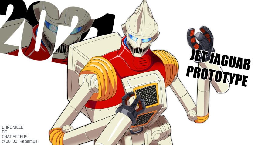 1other bones_(company) commentary_request godzilla_(series) godzilla_singular_point highres jet_jaguar mecha orange_(company) robot shafuu_(arrowww12ga) simple_background toho